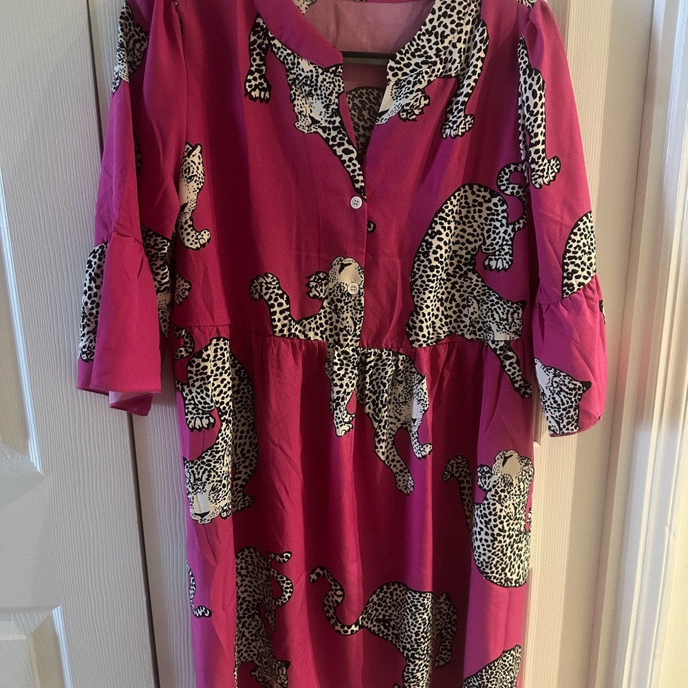 Pink Leopard Print Midi Dress